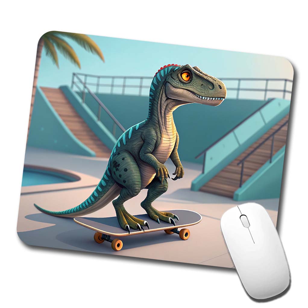 Skateboarding Raptor Dinosaur Funny Low Profile Mouse Pad Mat