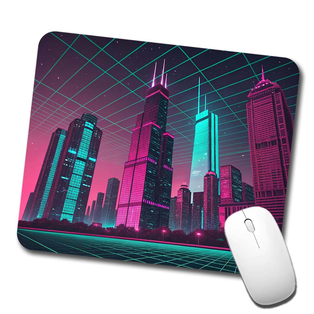 Skyscrapers Buildings Lit Pink Teal Low Profile Mouse Pad Mat