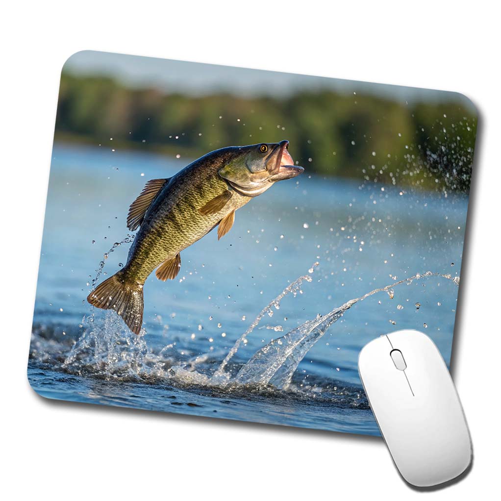 Smallmouth Bass Fish Jumping Fishing Low Profile Mouse Pad Mat