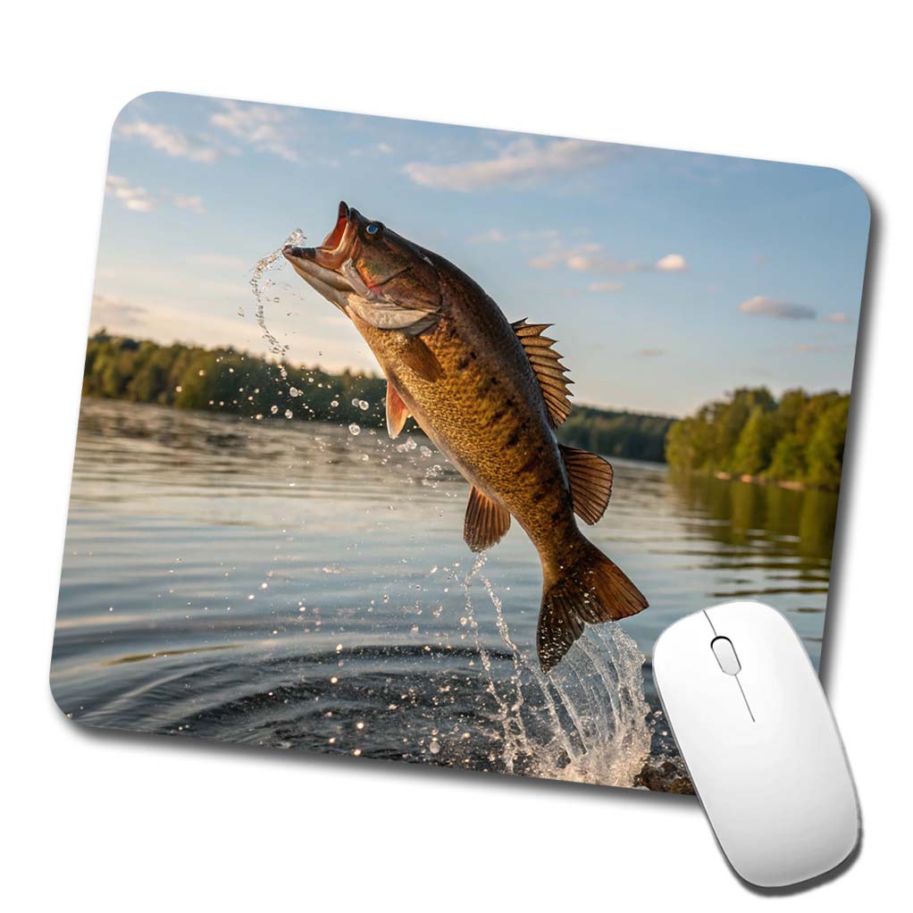 Smallmouth Bass Fish Jumping River Fishing Low Profile Mouse Pad Mat