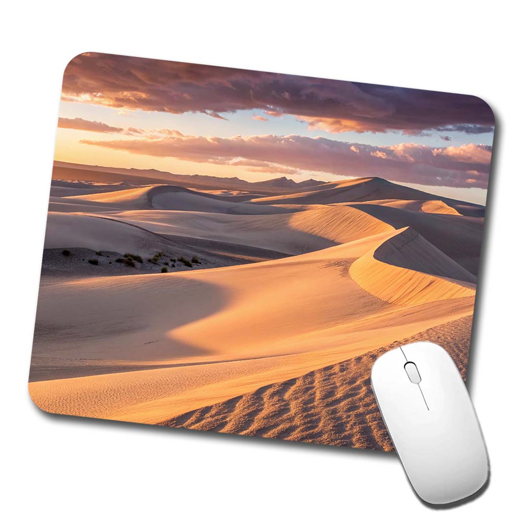 Soft Rolling Sand Dunes At Golden Hour Desert Low Profile Mouse Pad Mat