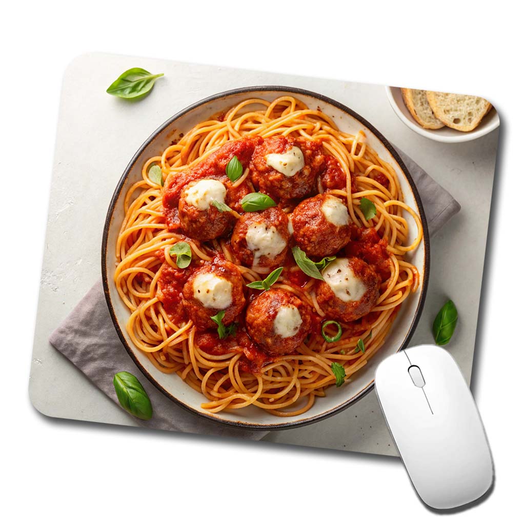 Spaghetti And Meatballs Top Down View Pasta Low Profile Mouse Pad Mat