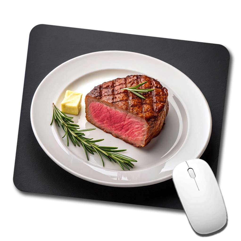 Steak Dinner On Plate Low Profile Mouse Pad Mat