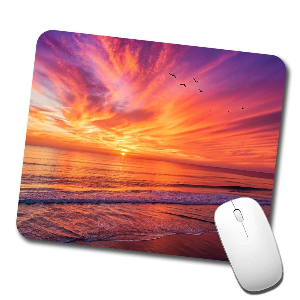 Sunrise Sunset Over The Ocean Beach Low Profile Mouse Pad Mat