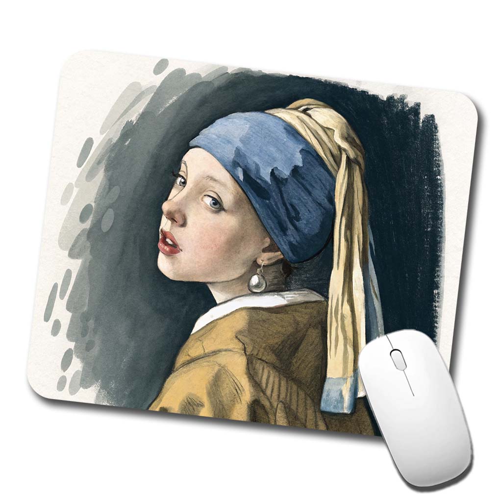 The Girl With A Pearl Earring By Johannes Vermeer Inspired Low Profile Mouse Pad Mat