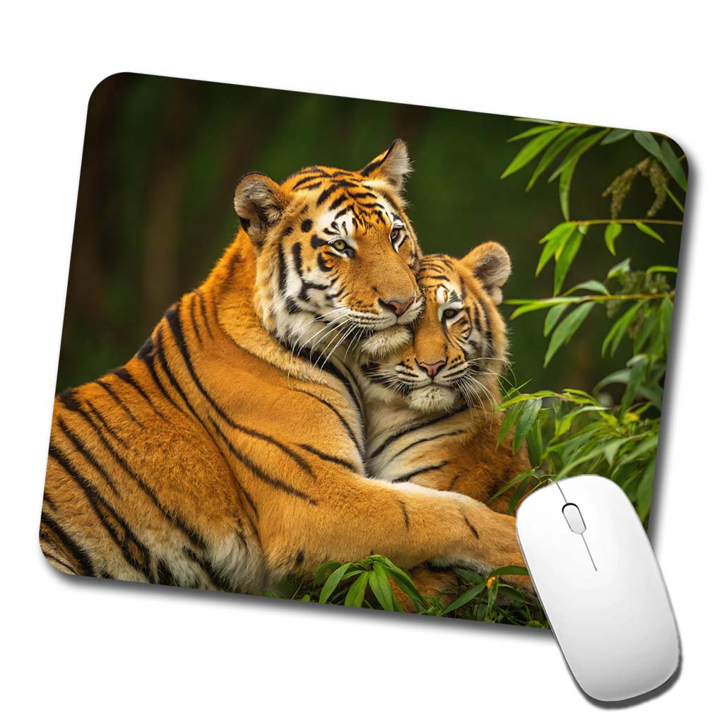 Tigers Hugging Love Low Profile Mouse Pad Mat