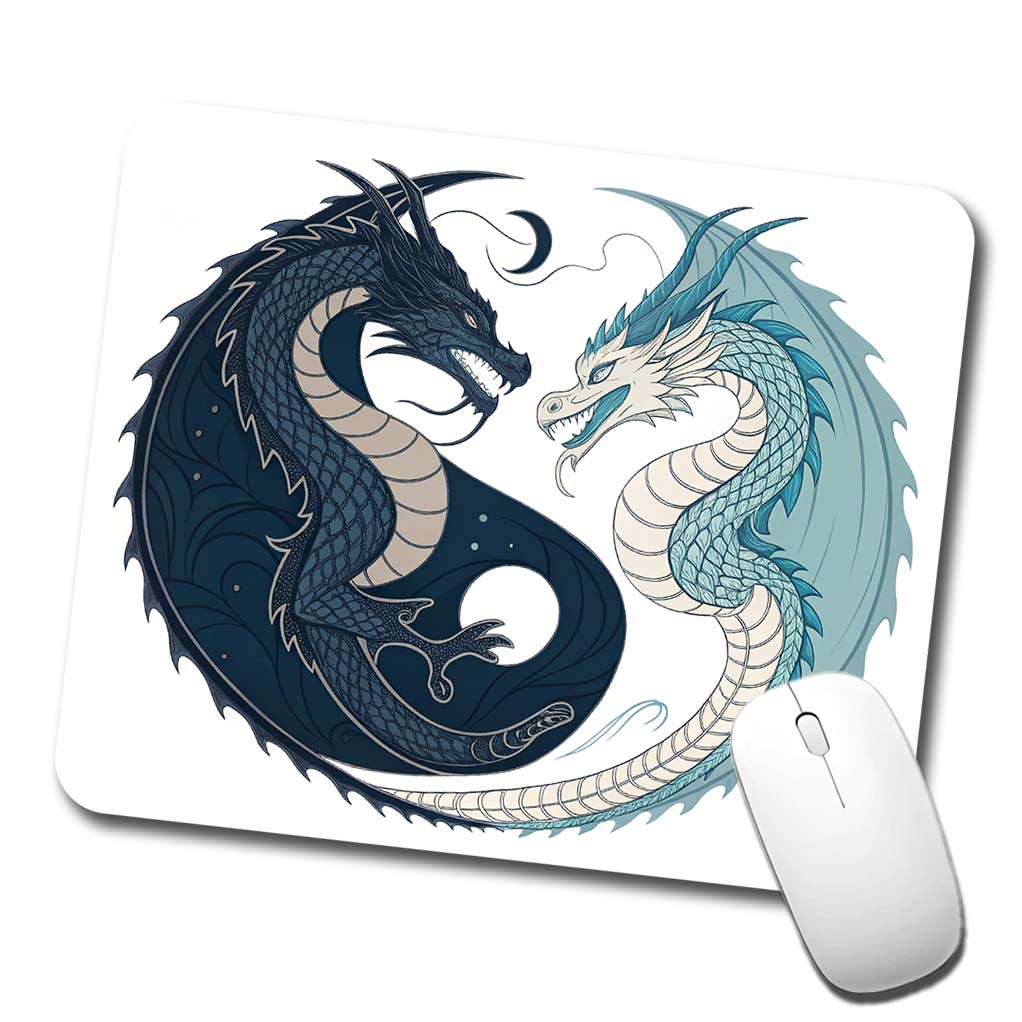Two Dragons Yin Yang Dark Light Low Profile Mouse Pad Mat