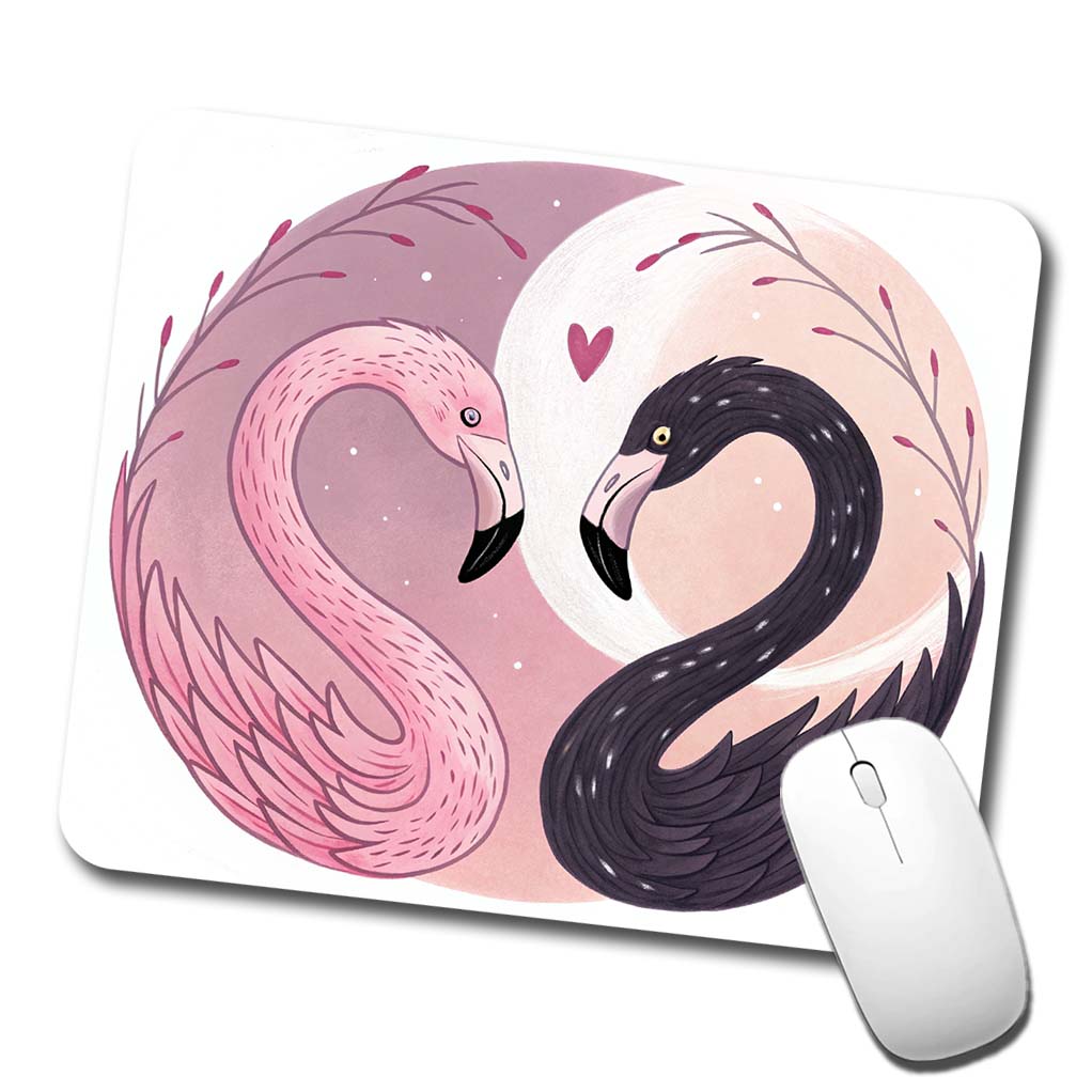 Two Flamingos Yin Yang Pink Black Low Profile Mouse Pad Mat