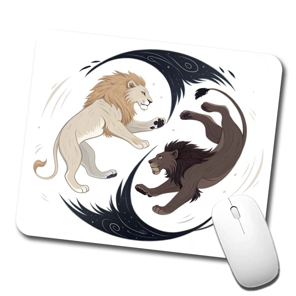 Two Lions Yin Yang Dark Light Low Profile Mouse Pad Mat