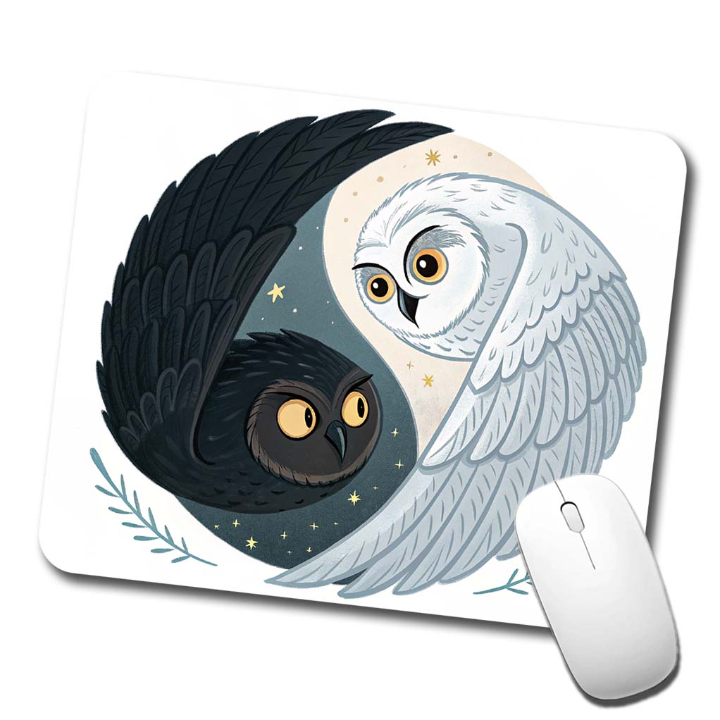 Two Owls Yin Yang Black White Low Profile Mouse Pad Mat