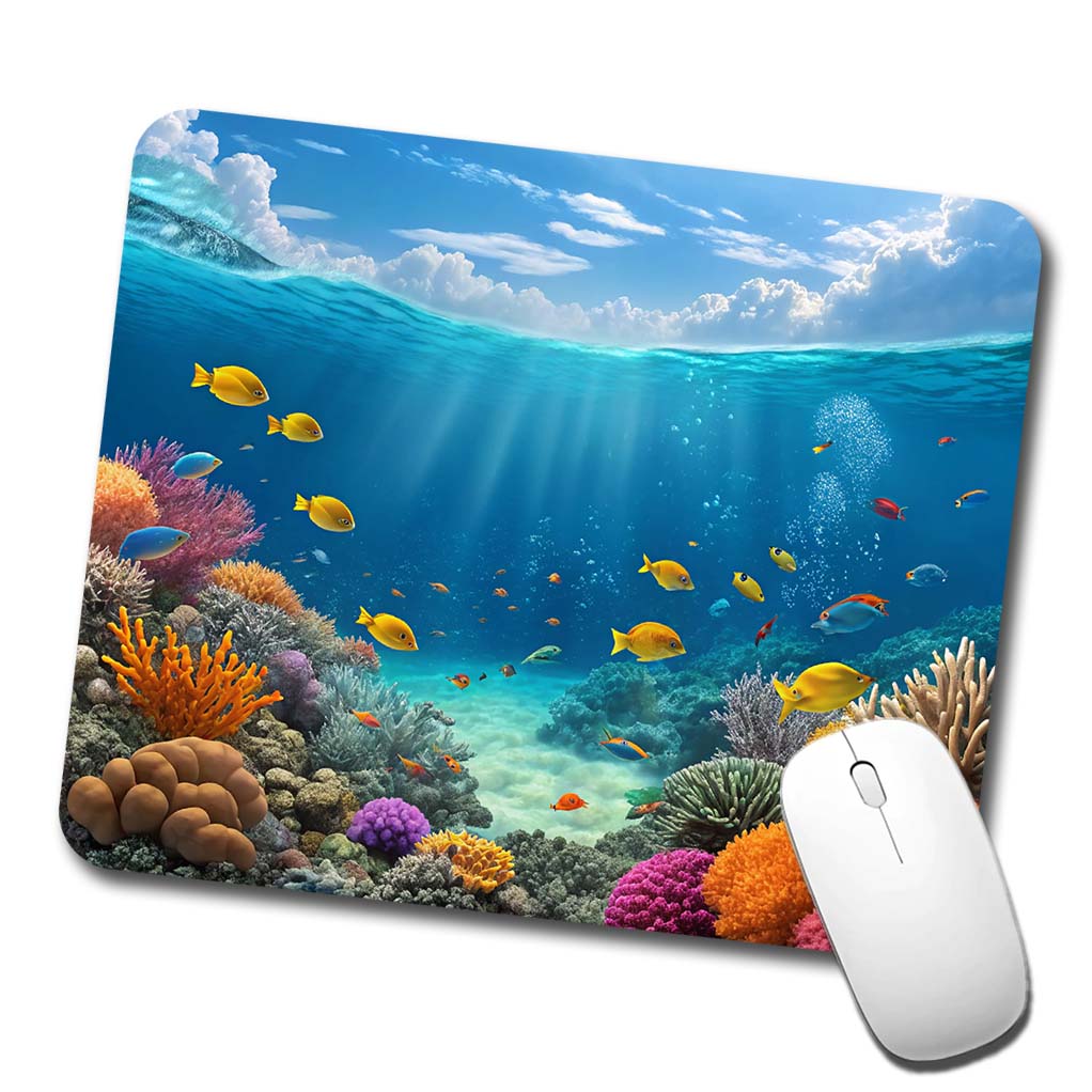 Underwater Reef Scene Tropical Fish Ocean Low Profile Mouse Pad Mat