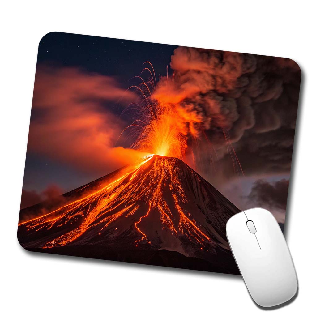 Volcano Erupting At Night Lava Low Profile Mouse Pad Mat