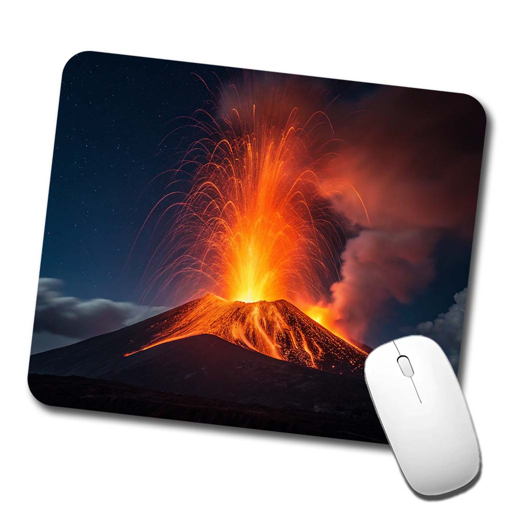 Volcano Erupting At Night Low Profile Mouse Pad Mat