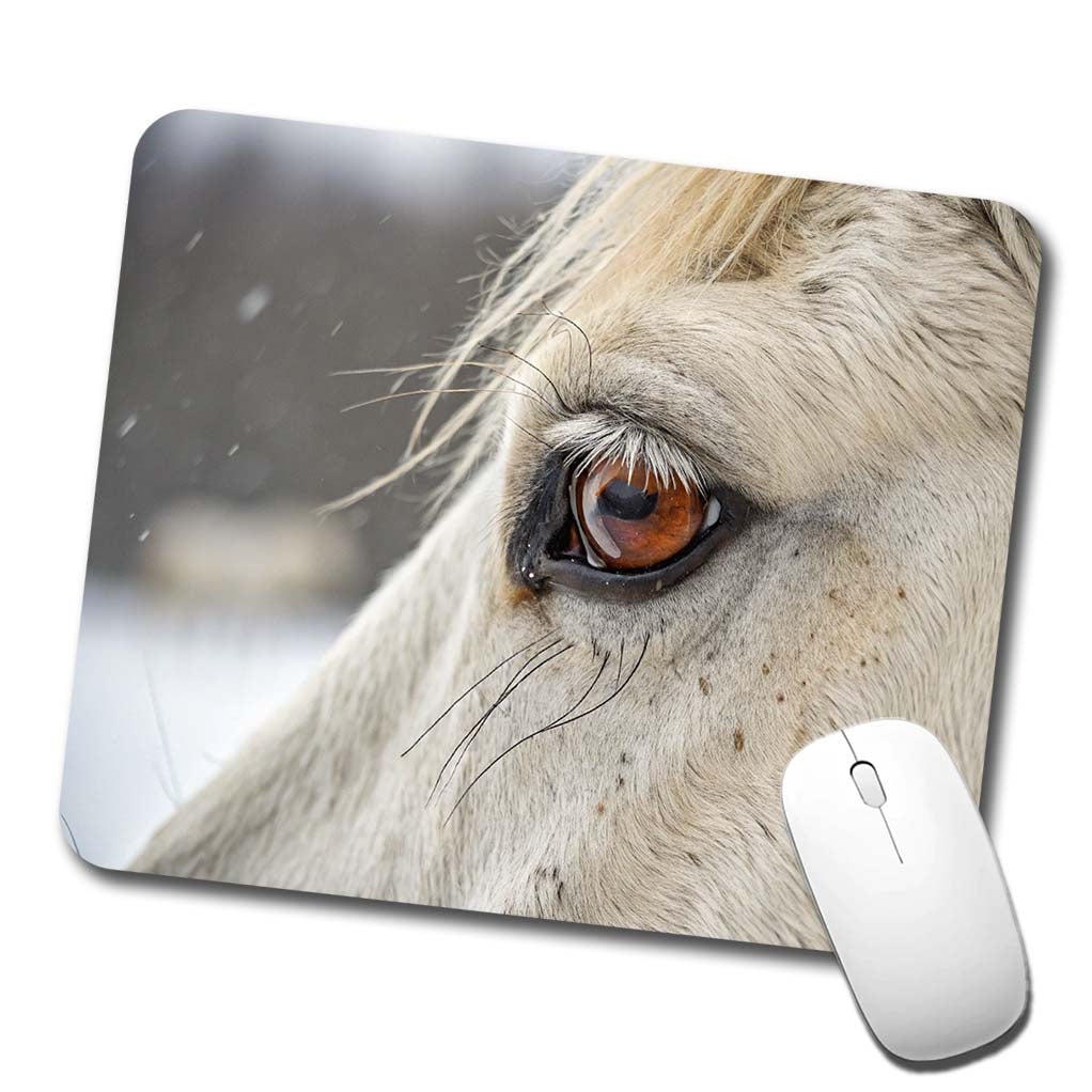 White Horse Eye Close Up Low Profile Mouse Pad Mat