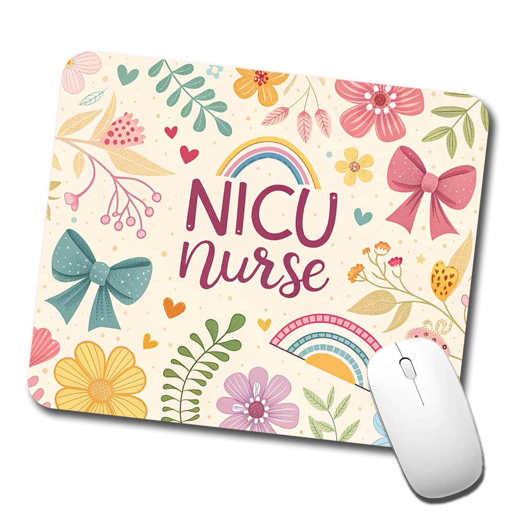 NICU Neonatal Nurse Appreciation Coquette Bows Flowers Low Profile Mouse Pad Mat