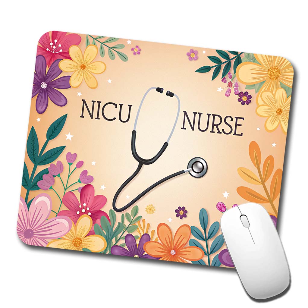 NICU Neonatal Nurse Appreciation Stethoscope Flowers Low Profile Mouse Pad Mat