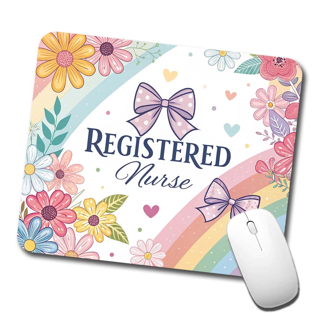 Registered Nurse RN Appreciation Coquette Bows Flowers Floral Low Profile Mouse Pad Mat