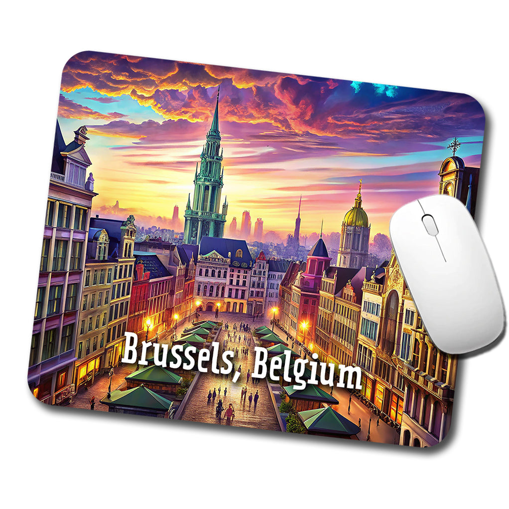 Brussels, Belgium Travel City Country Stamp Low Profile Mouse Pad Mat