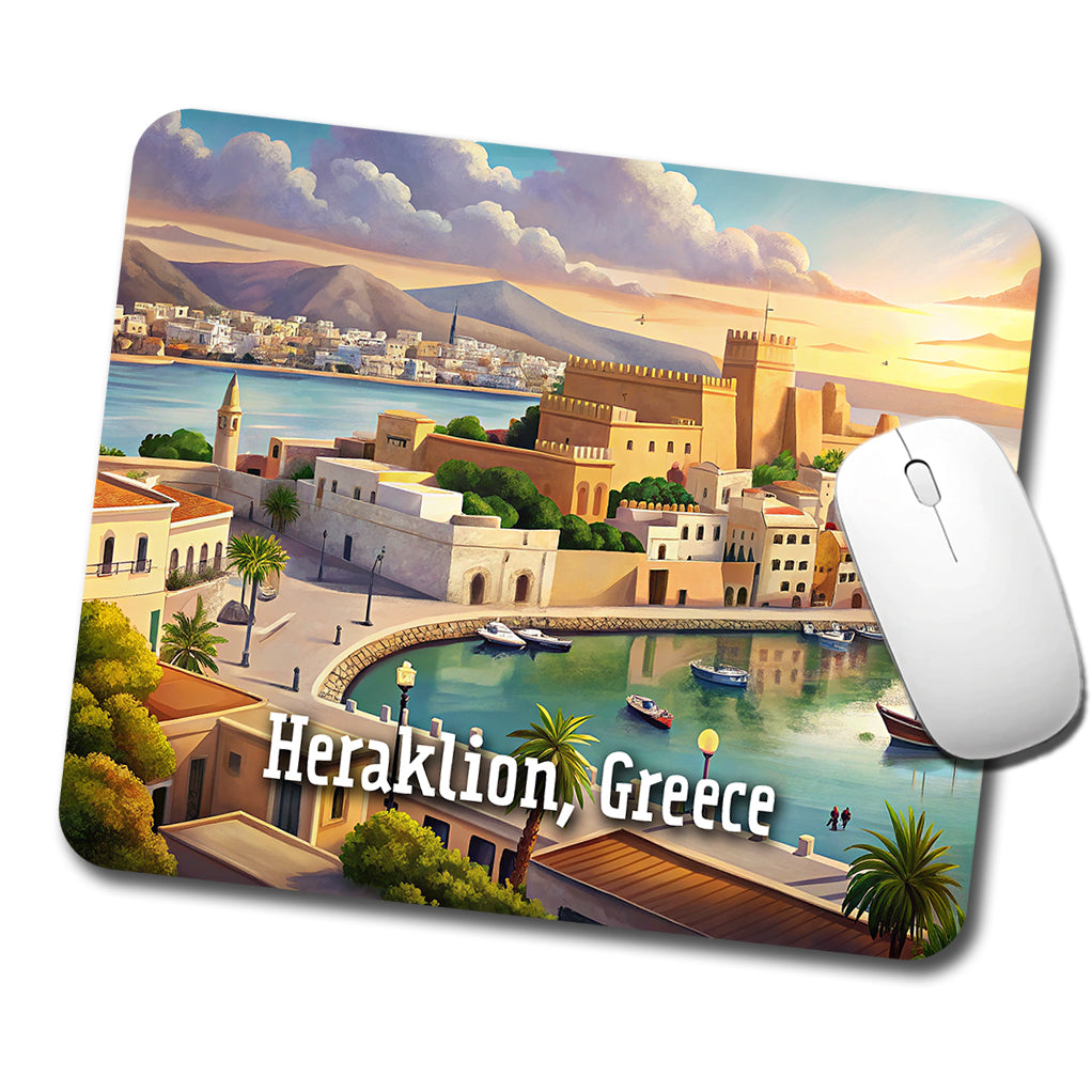 Heraklion, Greece Travel City Country Stamp Low Profile Mouse Pad Mat