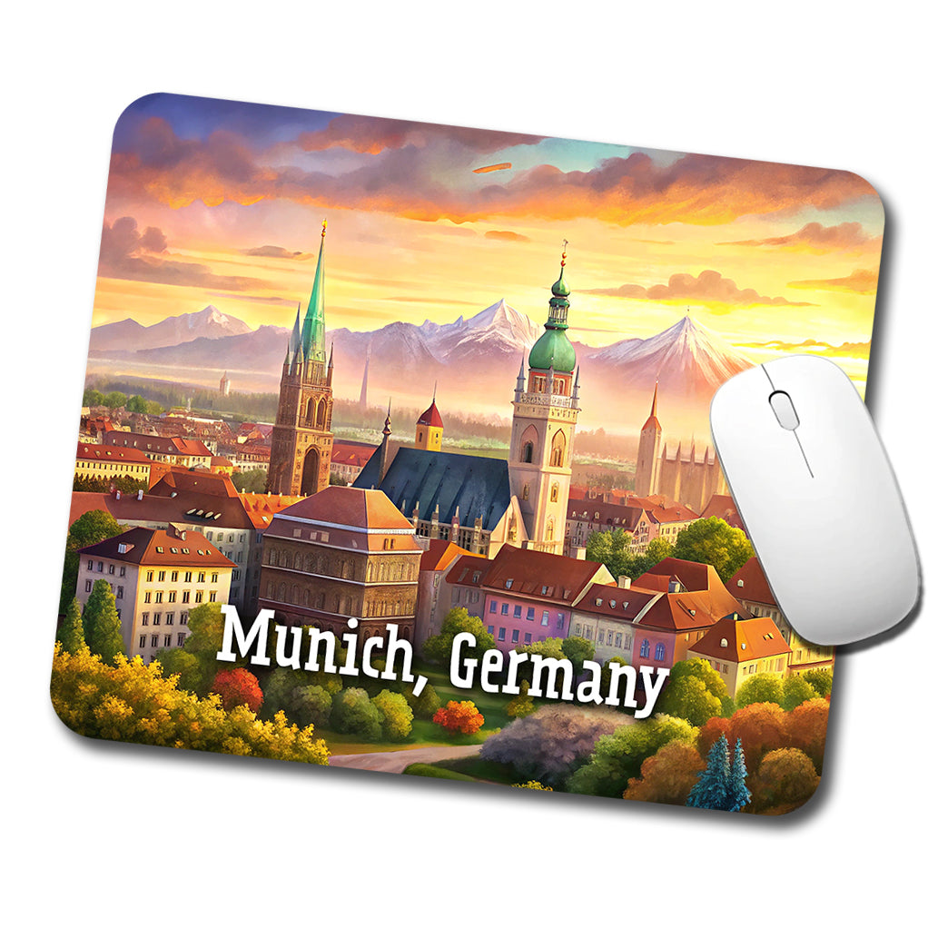 Munich, Germany Travel City Country Stamp Low Profile Mouse Pad Mat