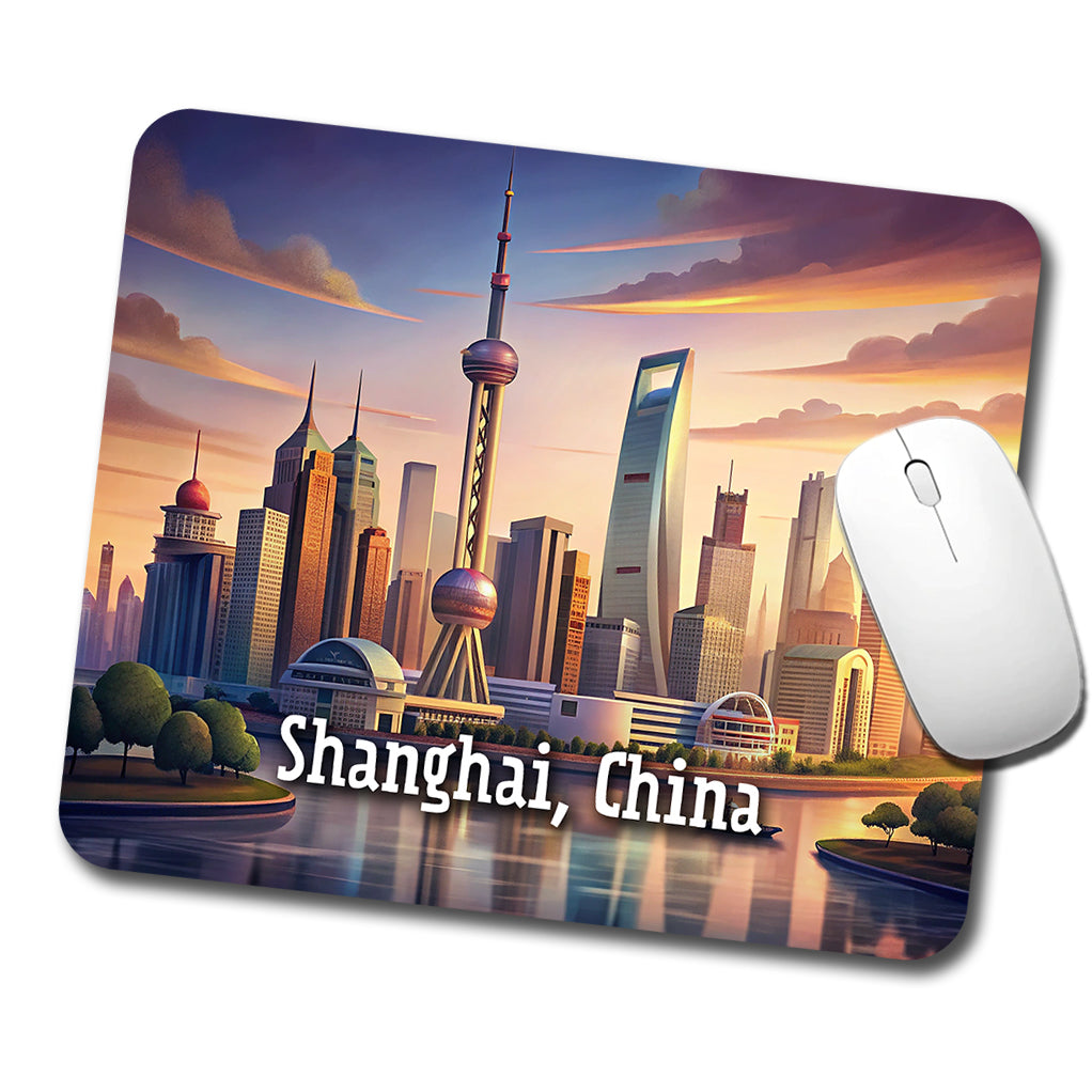 Shanghai, China Travel City Country Stamp Low Profile Mouse Pad Mat