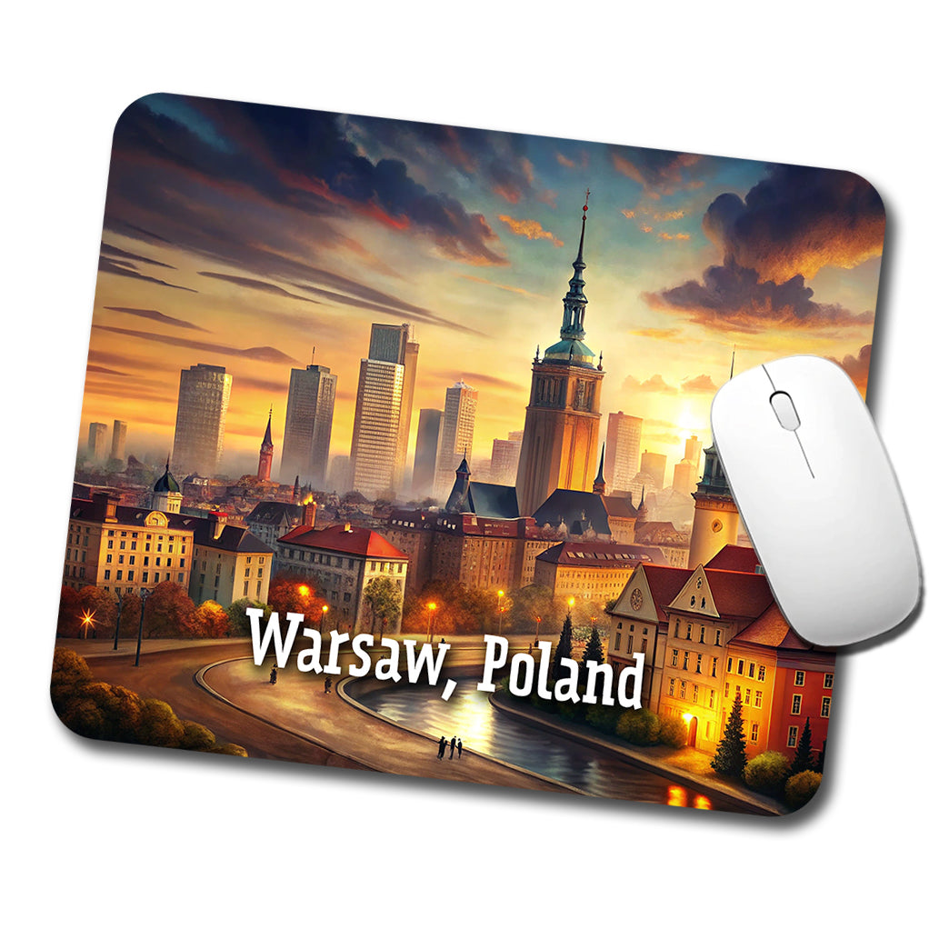 Warsaw, Poland Travel City Country Stamp Low Profile Mouse Pad Mat