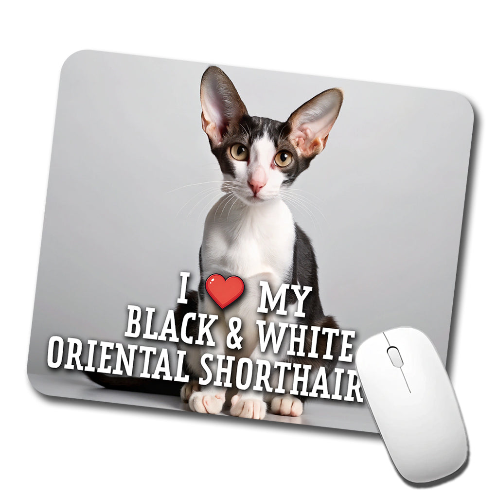 I Love My Black & White Oriental Shorthair Cat Heart Low Profile Mouse Pad Mat
