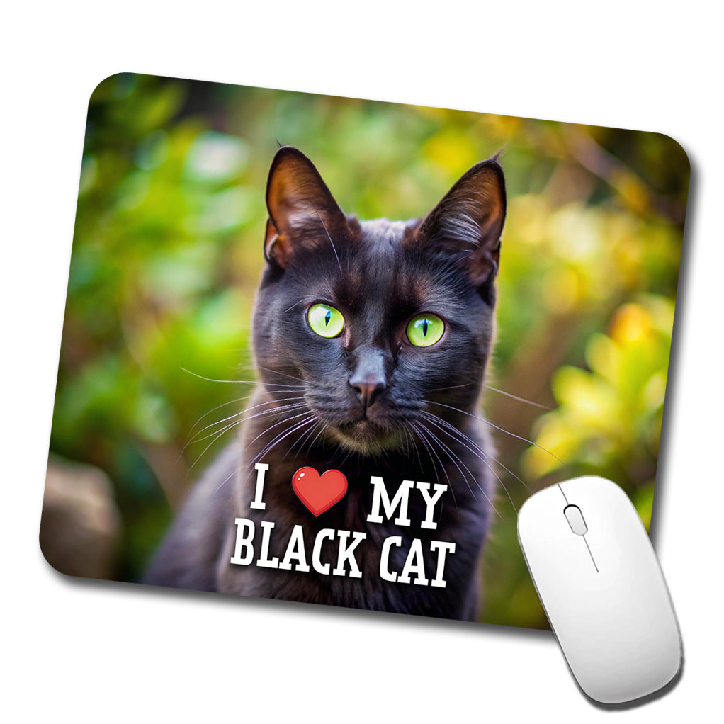 I Love My Black Cat Heart Low Profile Mouse Pad Mat