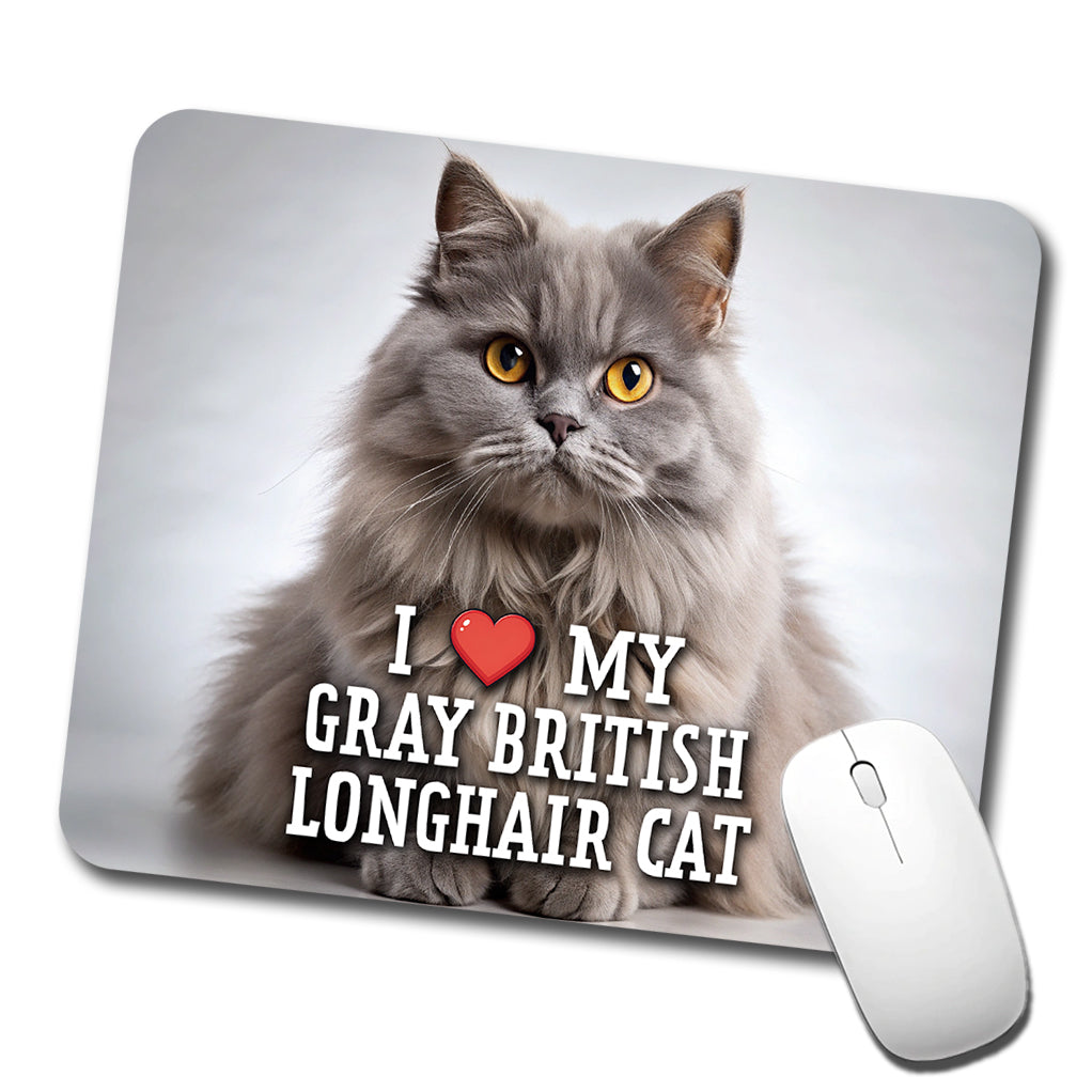 I Love My Gray British Longhair Cat Heart Low Profile Mouse Pad Mat