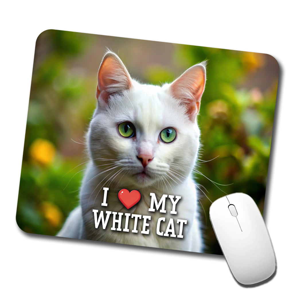 I Love My White Cat Heart Low Profile Mouse Pad Mat