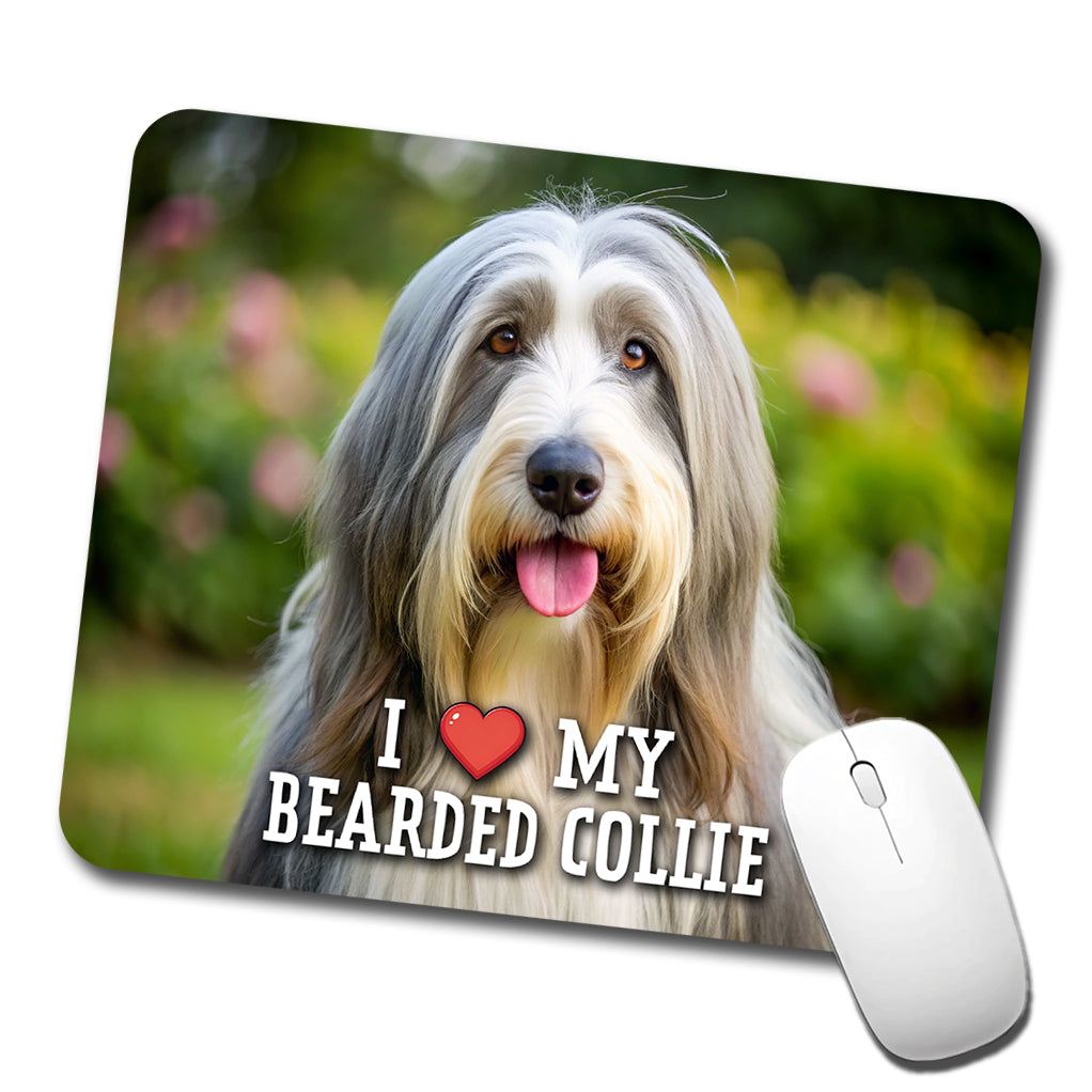 I Love My Bearded Collie Dog Heart Low Profile Mouse Pad Mat