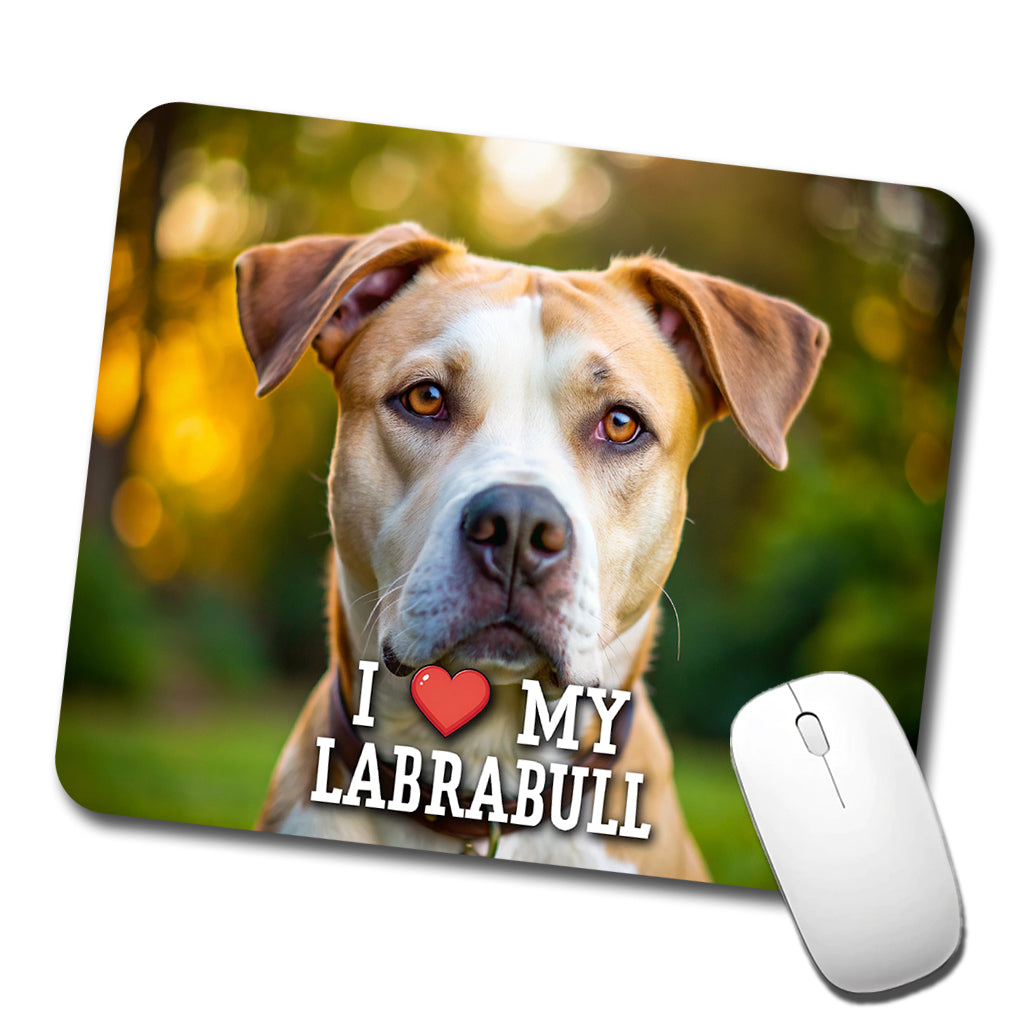 I Love My Labrabull Dog Heart Low Profile Mouse Pad Mat