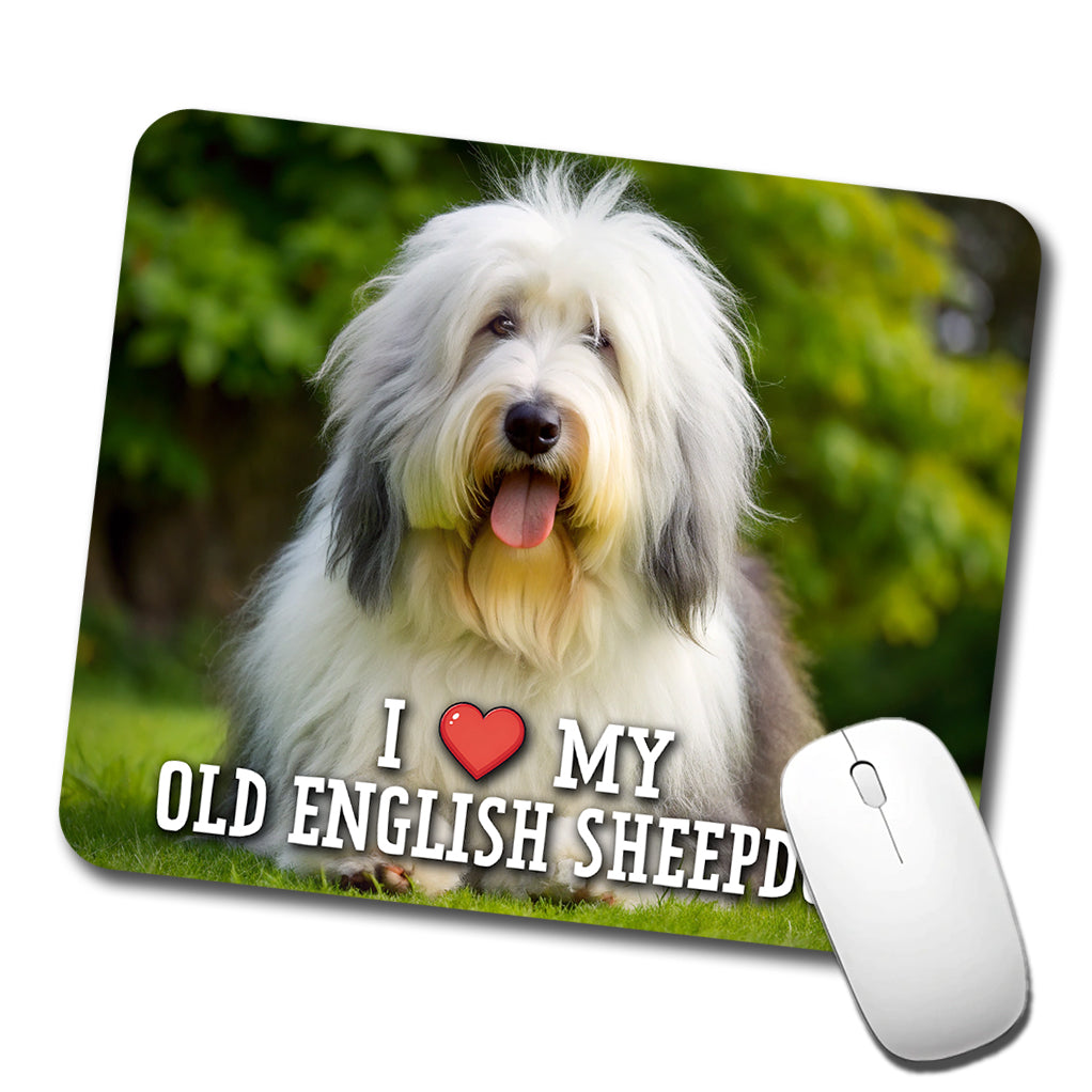 I Love My Old English Sheepdog Dog Heart Low Profile Mouse Pad Mat