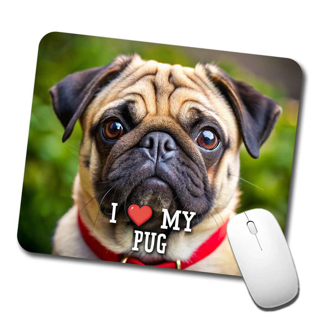 I Love My Pug Dog Heart Low Profile Mouse Pad Mat