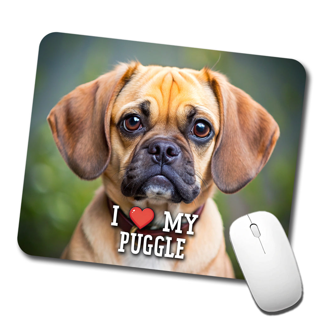 I Love My Puggle Dog Heart Low Profile Mouse Pad Mat