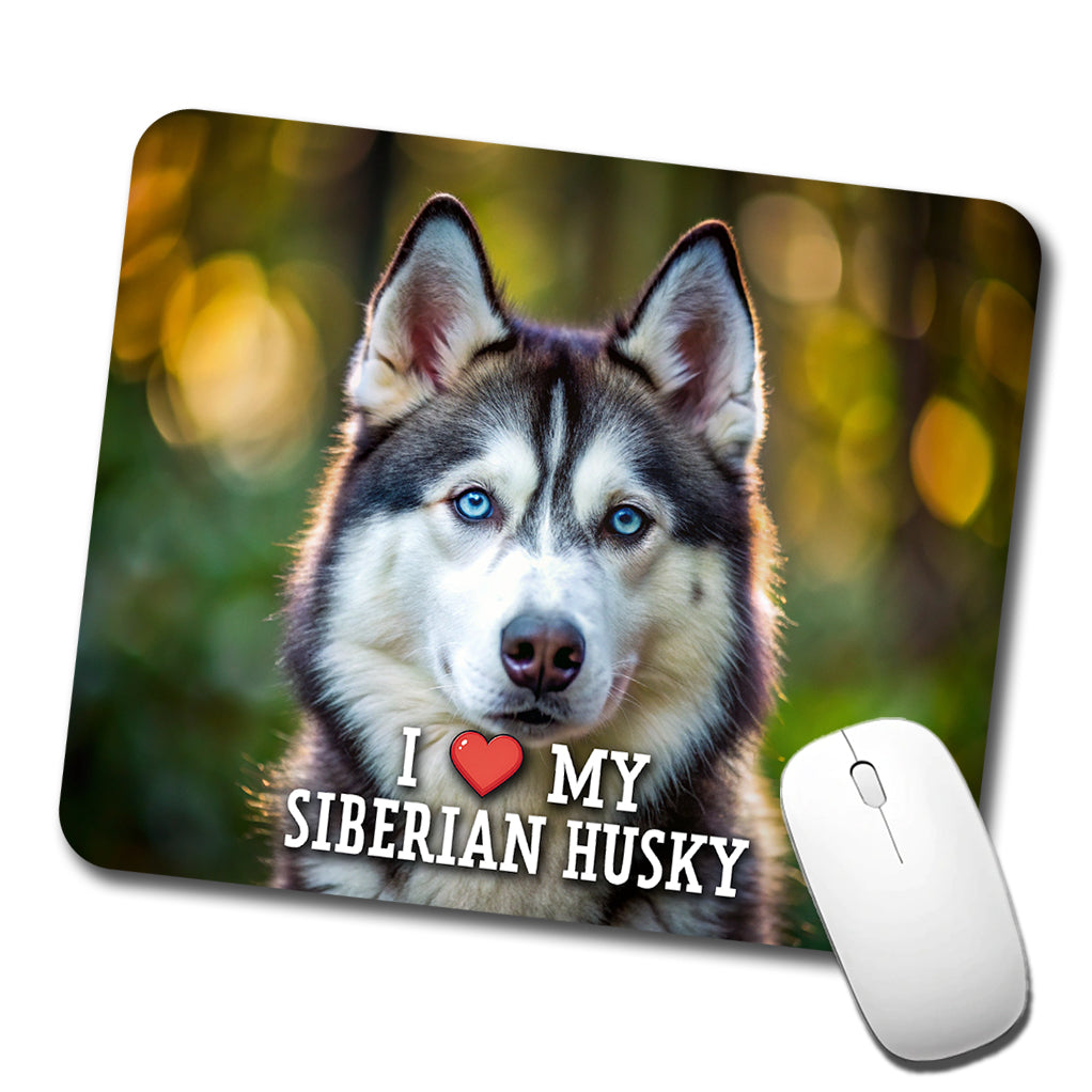 I Love My Siberian Husky Dog Heart Low Profile Mouse Pad Mat