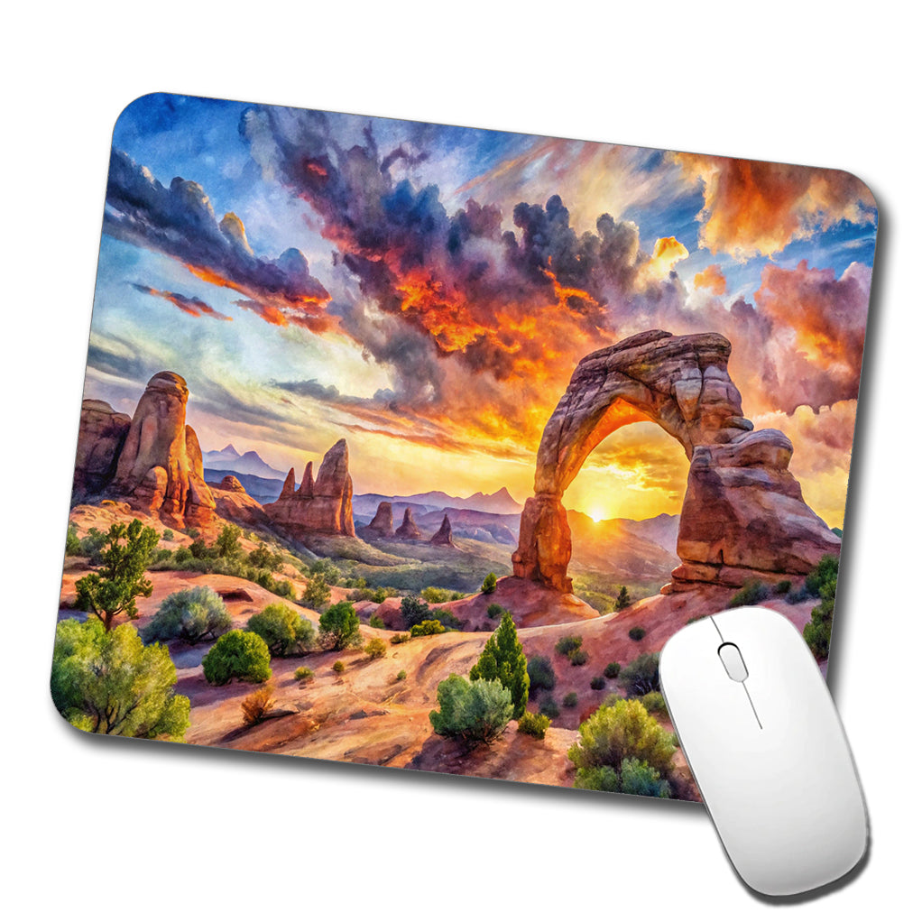 Arches National Park Utah Watercolor Style Low Profile Mouse Pad Mat