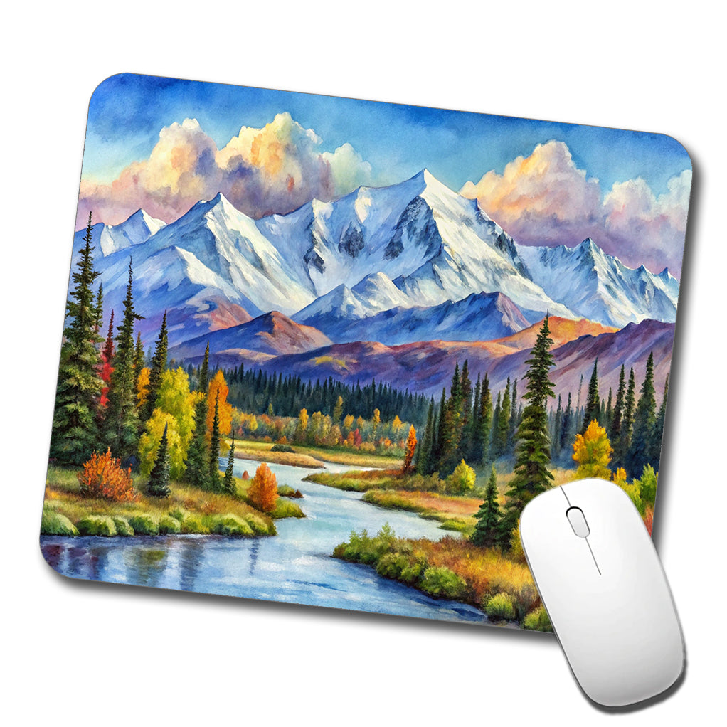 Denali National Park Alaska Watercolor Style Low Profile Mouse Pad Mat