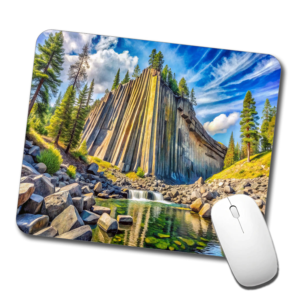 Devils Postpile National Monument California Watercolor Style Low Profile Mouse Pad Mat