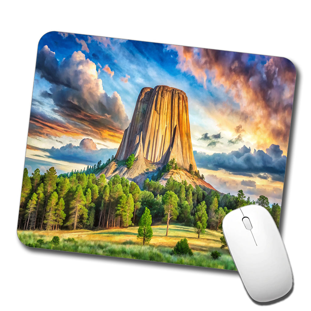Devils Tower National Monument Wyoming Watercolor Style Low Profile Mouse Pad Mat