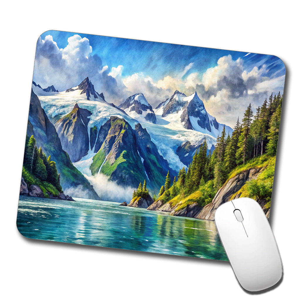 Kenai Fjords National Park Alaska Watercolor Style Low Profile Mouse Pad Mat