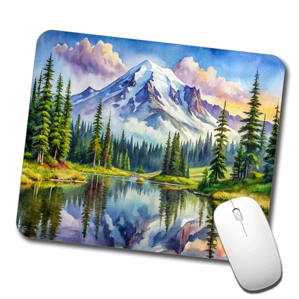 Mount Rainier National Park Washington Watercolor Style Low Profile Mouse Pad Mat