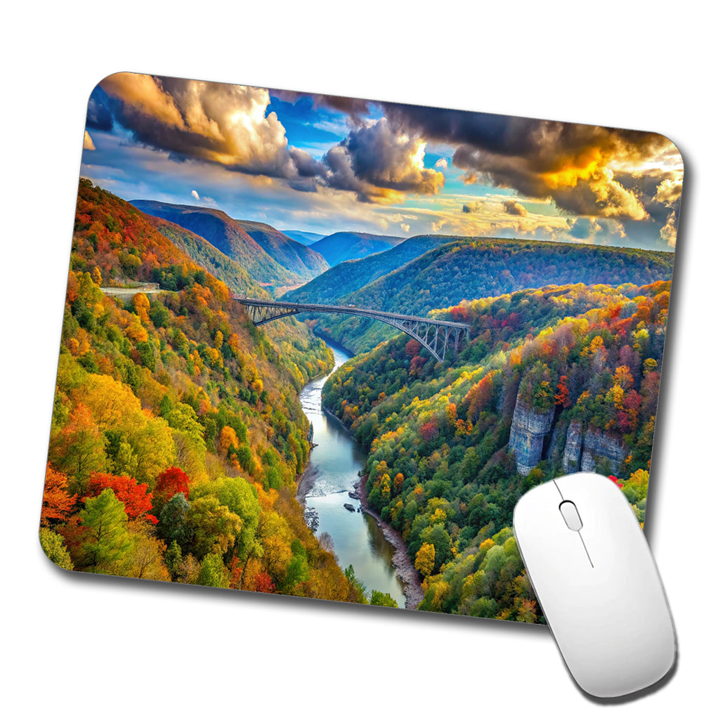 New River Gorge National Park and Preserve West Virginia Watercolor Style Low Profile Mouse Pad Mat