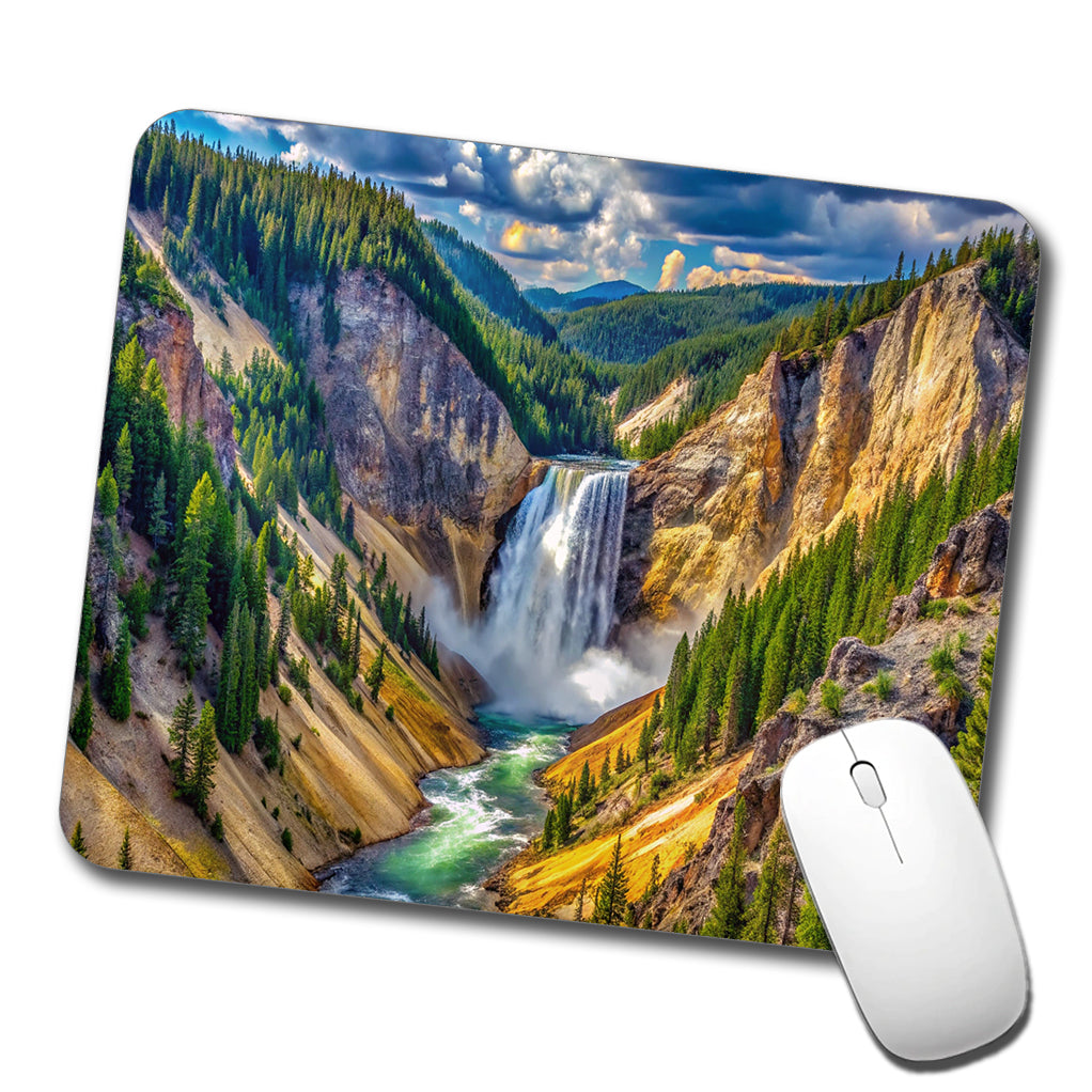 Yellowstone National Park Lower Falls Watercolor Style Low Profile Mouse Pad Mat