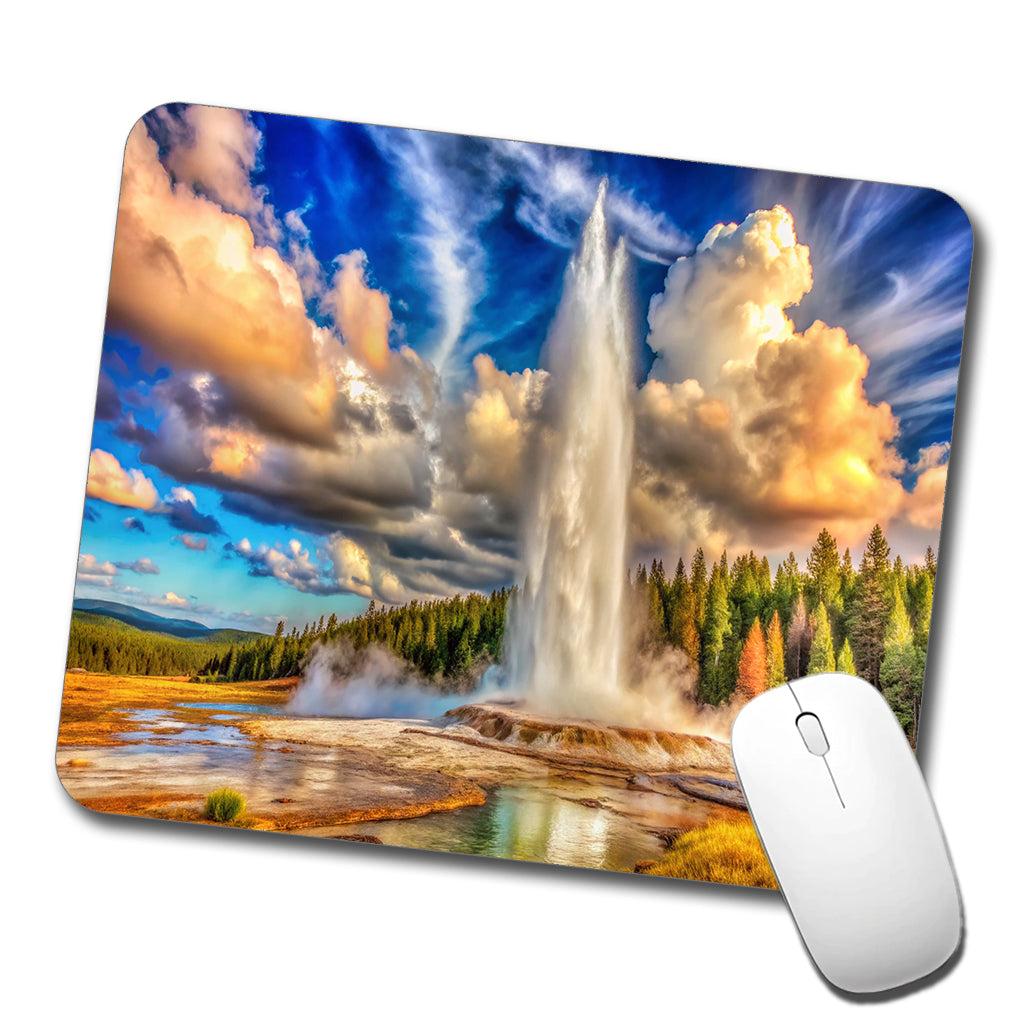 Yellowstone National Park Old Faithful Watercolor Style Low Profile Mouse Pad Mat