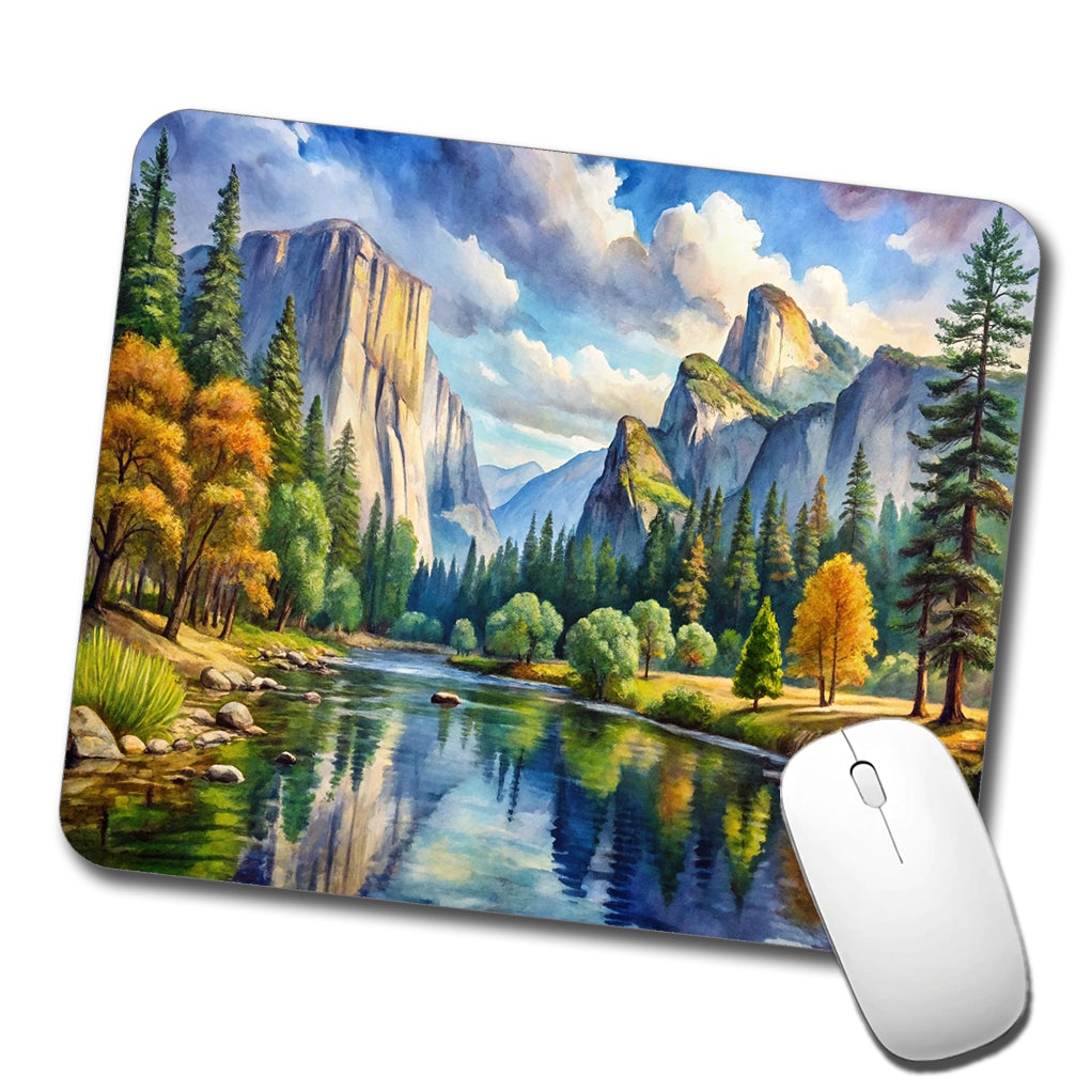 Yosemite National Park California Watercolor Style Low Profile Mouse Pad Mat