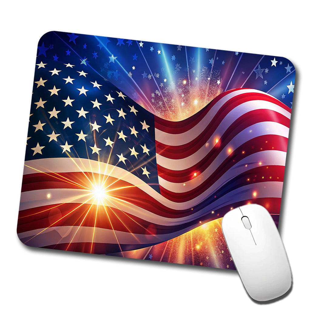 American Flag Sparkling Waving Patriotic Low Profile Mouse Pad Mat