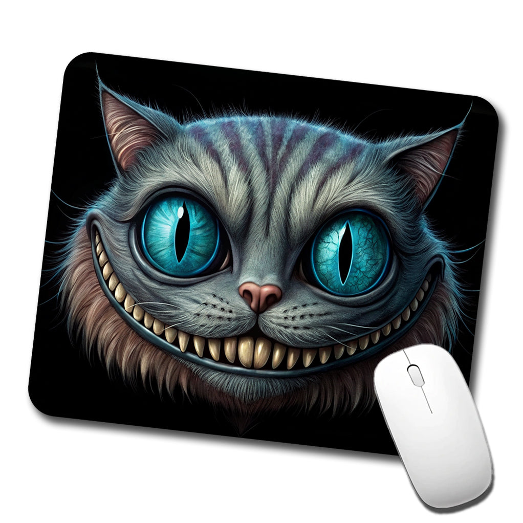 Creepy Cheshire Cat Grin on Black Low Profile Mouse Pad Mat