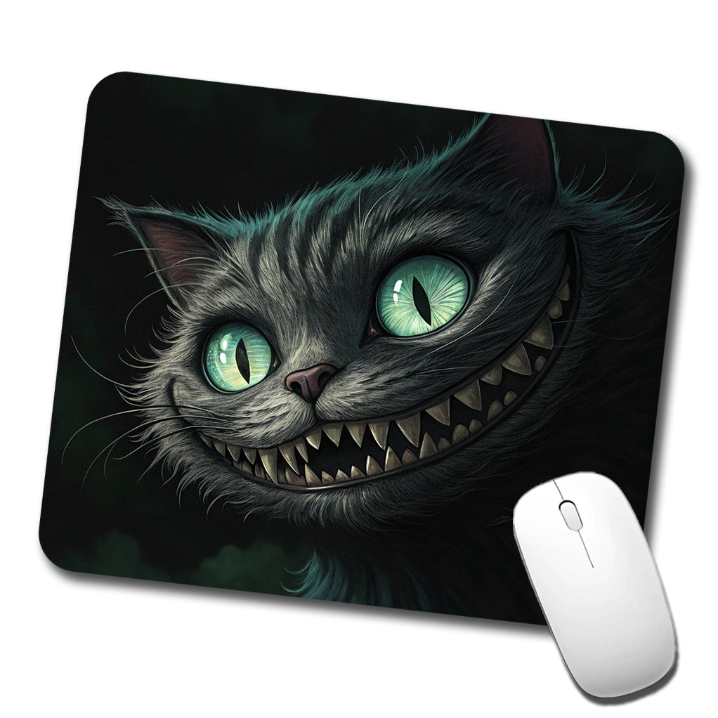 Evil Cheshire Cat Grinning On Black Low Profile Mouse Pad Mat
