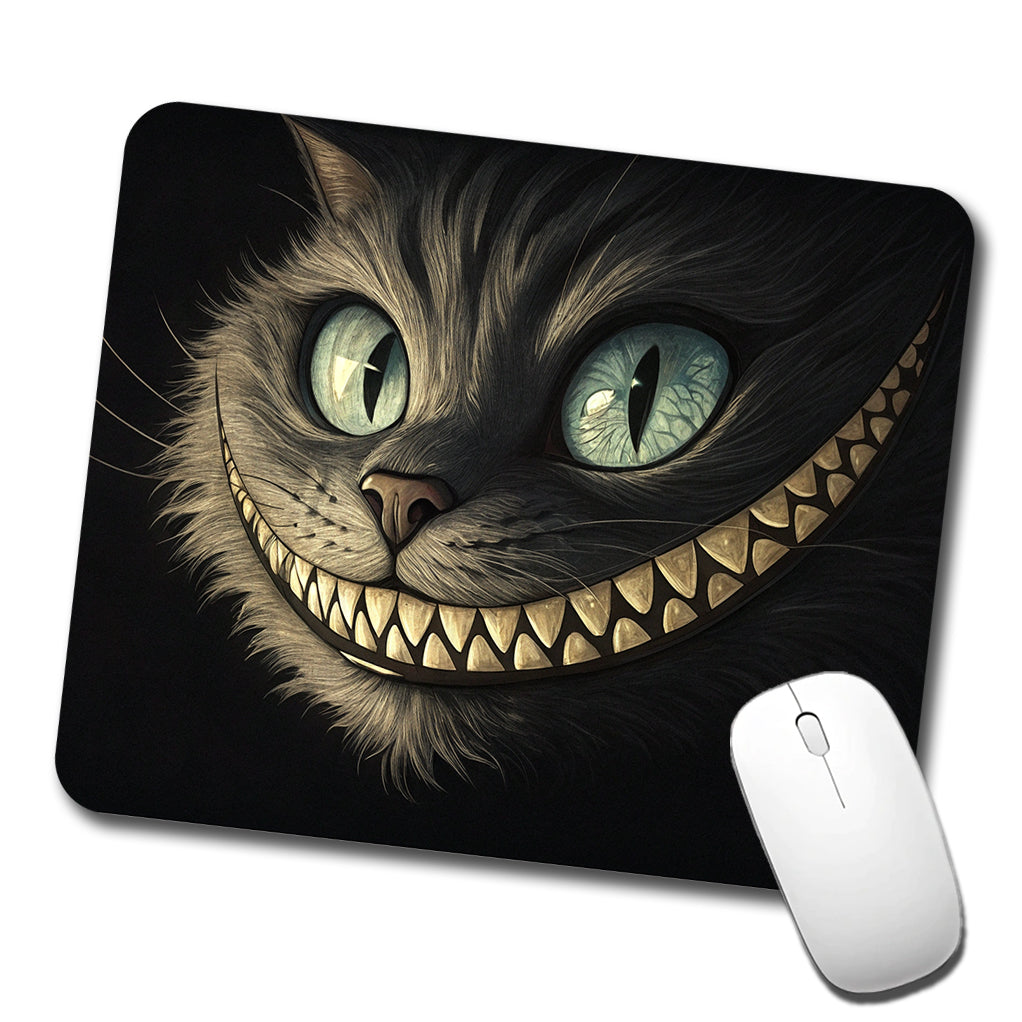 Funny Cheshire Cat Grin on Black Low Profile Mouse Pad Mat